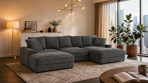 English Elm Wynisha Modular Corduroy Sofa with Adjustable Headrests and Solid Wood Legs Gray B343S00055