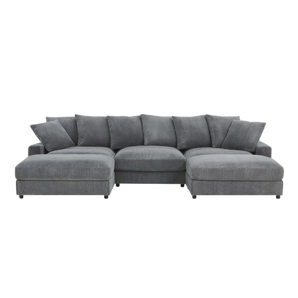 English Elm Wynisha Modular Corduroy Sofa with Adjustable Headrests and Solid Wood Legs Gray B343S00055