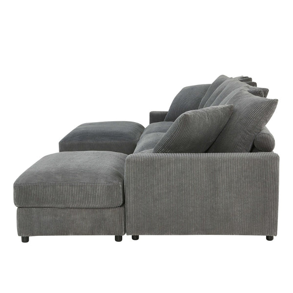 English Elm Wynisha Modular Corduroy Sofa with Adjustable Headrests and Solid Wood Legs Gray B343S00055
