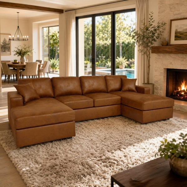 English Elm 3 Piece Corduroy Sectional Sofa Modular Dual Chaise Low Profile Living Room Set B343S00056