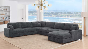 English Elm 164 Inch Corduroy Modular Sectional with Reversible Chaise and Adjustable Headrests Dark Gray B343S00057