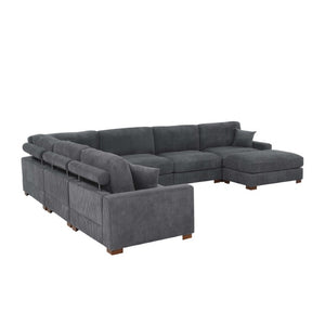 English Elm 164 Inch Corduroy Modular Sectional with Reversible Chaise and Adjustable Headrests Dark Gray B343S00057