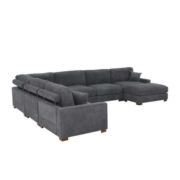 English Elm 164 Inch Corduroy Modular Sectional with Reversible Chaise and Adjustable Headrests Dark Gray B343S00057