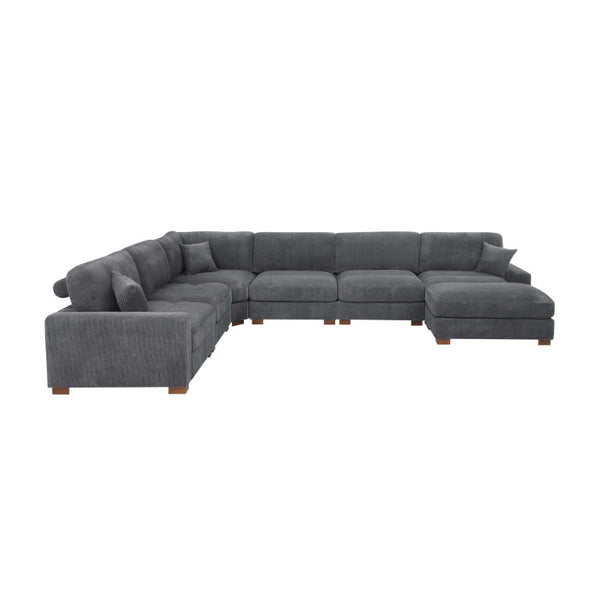 English Elm 164 Inch Corduroy Modular Sectional with Reversible Chaise and Adjustable Headrests Dark Gray B343S00057