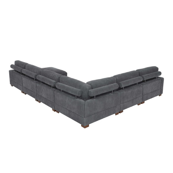 English Elm 164 Inch Corduroy Modular Sectional with Reversible Chaise and Adjustable Headrests Dark Gray B343S00057