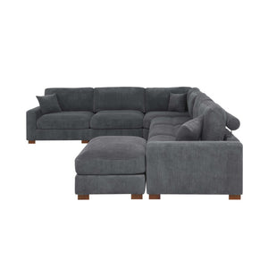 English Elm 164 Inch Corduroy Modular Sectional with Reversible Chaise and Adjustable Headrests Dark Gray B343S00057