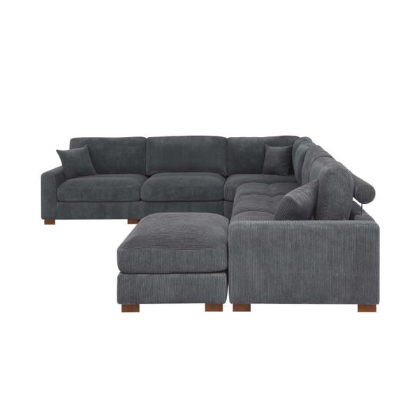 English Elm 164 Inch Corduroy Modular Sectional with Reversible Chaise and Adjustable Headrests Dark Gray B343S00057