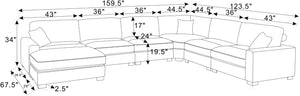 English Elm 164 Inch Corduroy Modular Sectional with Reversible Chaise and Adjustable Headrests Dark Gray B343S00057