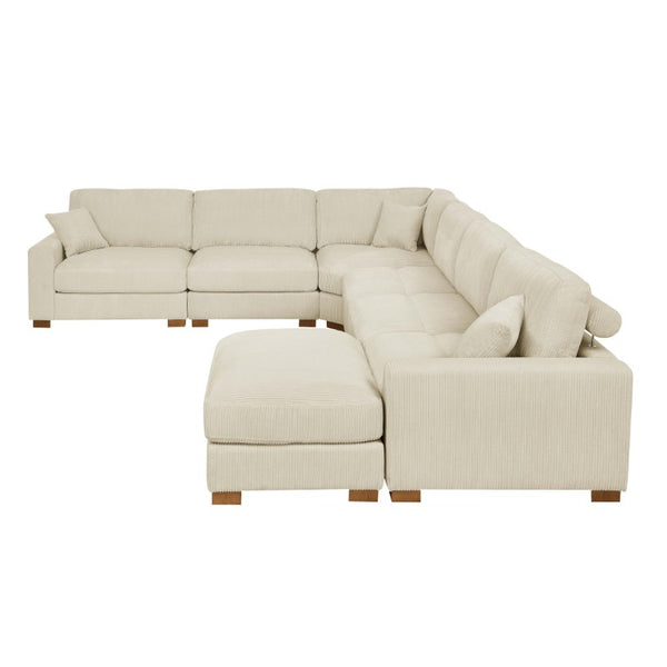 English Elm 164 Inch Corduroy Modular Sectional with Reversible Chaise and Adjustable Headrests Cream B343S00058
