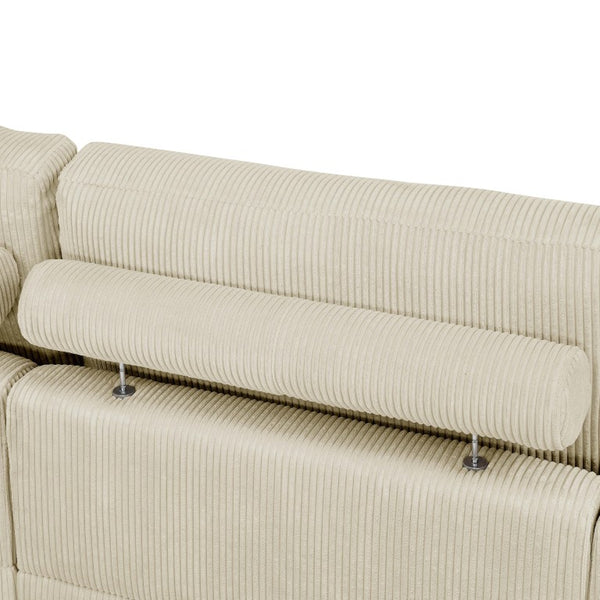 English Elm 164 Inch Corduroy Modular Sectional with Reversible Chaise and Adjustable Headrests Cream B343S00058