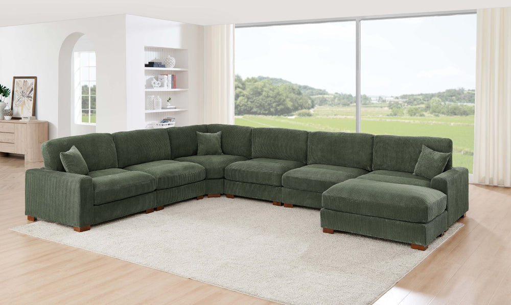 English Elm 164 Inch Corduroy Modular Sectional Reversible Seven Seat Living Room Sofa with Headrests B343S00059