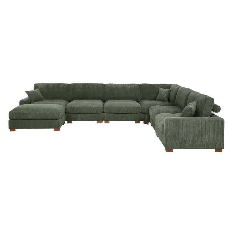 English Elm 164 Inch Corduroy Modular Sectional Reversible Seven Seat Living Room Sofa with Headrests B343S00059