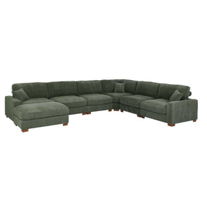 English Elm 164 Inch Corduroy Modular Sectional Reversible Seven Seat Living Room Sofa with Headrests B343S00059