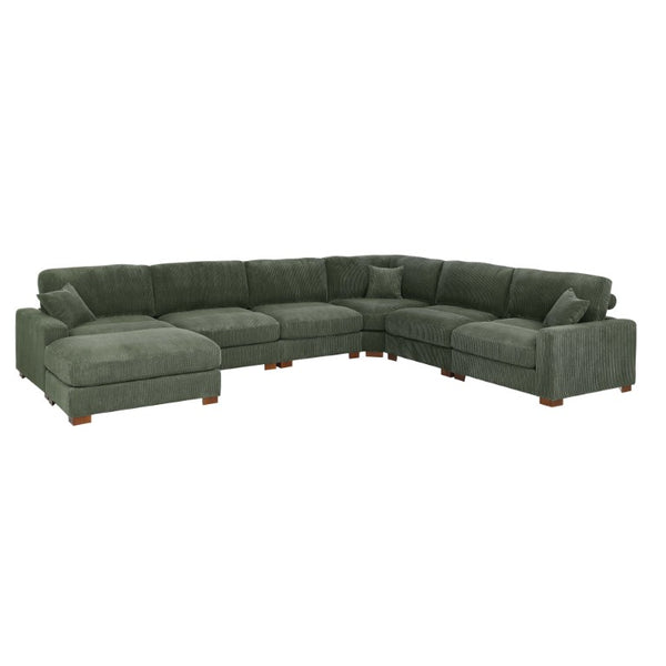 English Elm 164 Inch Corduroy Modular Sectional Reversible Seven Seat Living Room Sofa with Headrests B343S00059