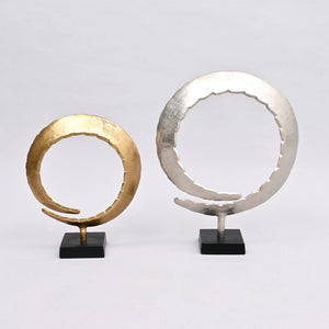 English Elm Dual Tone Aluminum Ring Sculptures Polished Modern Art Set for Console or Shelf Display B346P324812
