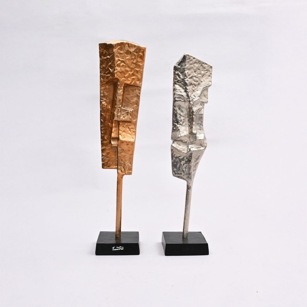 English Elm Set of 2 Abstract Aluminum Tower Sculptures Polished Gold Nickel Finish Black Base B346P324814