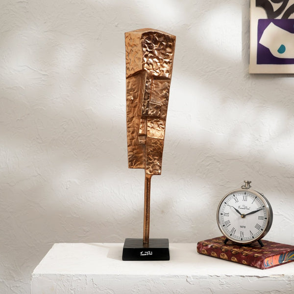 English Elm Set of 2 Abstract Aluminum Tower Sculptures Polished Gold Nickel Finish Black Base B346P324814