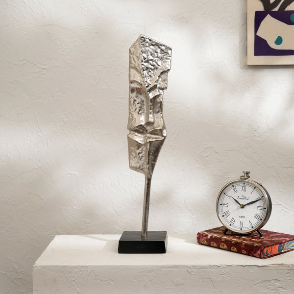 English Elm Set of 2 Abstract Aluminum Tower Sculptures Polished Gold Nickel Finish Black Base B346P324814