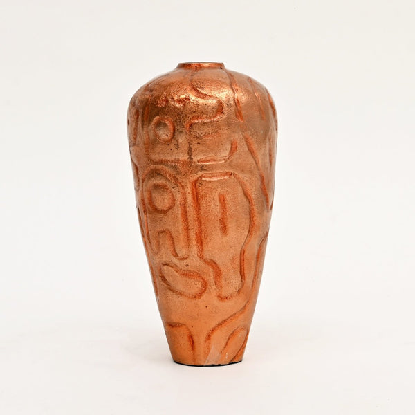 English Elm Decorative Cast Aluminum Vase Set Antique Copper Patina Artisan Embossed Shelf Accent B346P324823