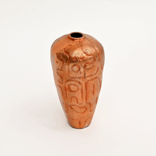 English Elm Decorative Cast Aluminum Vase Set Antique Copper Patina Artisan Embossed Shelf Accent B346P324823