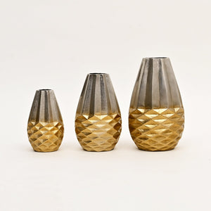 English Elm Decorative Aluminum Beehive Textured Vase Set Three Graduated Metallic Mantel Accents B346P324825