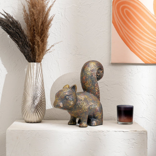 English Elm Curious Squirrel Cast Aluminum Figurine with Antique Patina for Shelves and Mantels B346P324830