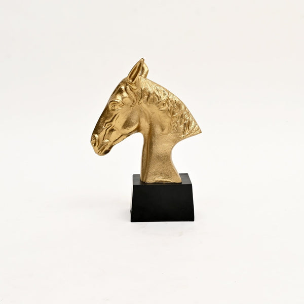 English Elm Graceful Polished Gold Aluminum Horse Head Sculpture with Sleek Black Base Desk Decor B346P324831