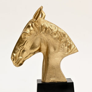 English Elm Graceful Polished Gold Aluminum Horse Head Sculpture with Sleek Black Base Desk Decor B346P324831