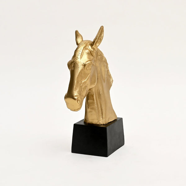 English Elm Graceful Polished Gold Aluminum Horse Head Sculpture with Sleek Black Base Desk Decor B346P324831