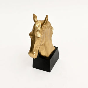 English Elm Graceful Polished Gold Aluminum Horse Head Sculpture with Sleek Black Base Desk Decor B346P324831