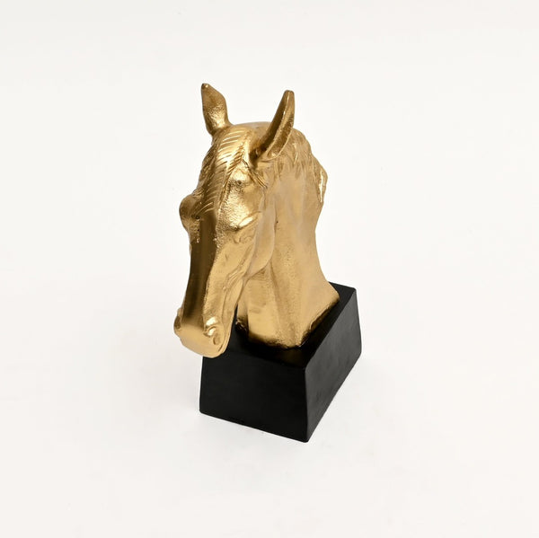 English Elm Graceful Polished Gold Aluminum Horse Head Sculpture with Sleek Black Base Desk Decor B346P324831
