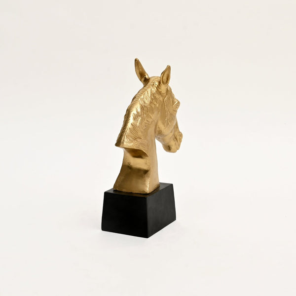 English Elm Graceful Polished Gold Aluminum Horse Head Sculpture with Sleek Black Base Desk Decor B346P324831