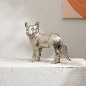 English Elm Wild Fox Cast Aluminum Sculpture Polished Nickel Finish Stylized Animal Desk Accent B346P324832