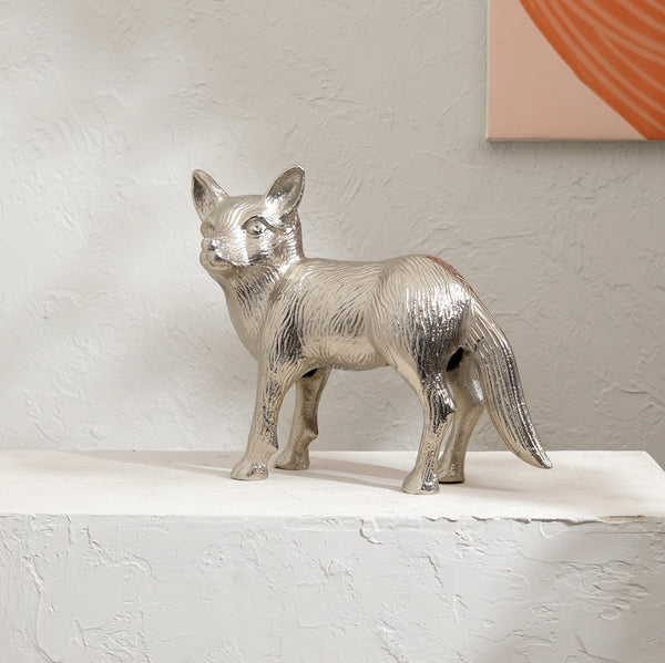 English Elm Wild Fox Cast Aluminum Sculpture Polished Nickel Finish Stylized Animal Desk Accent B346P324832