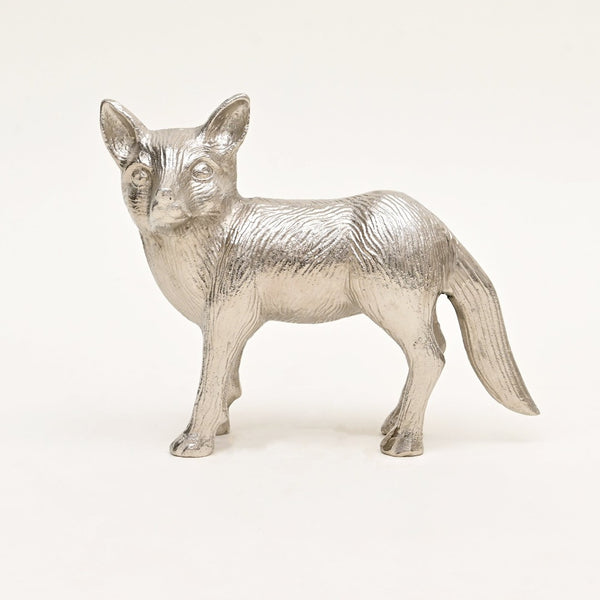 English Elm Wild Fox Cast Aluminum Sculpture Polished Nickel Finish Stylized Animal Desk Accent B346P324832