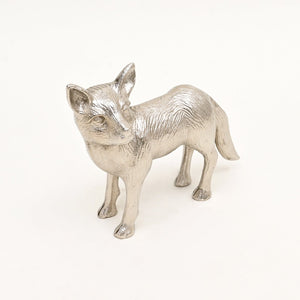 English Elm Wild Fox Cast Aluminum Sculpture Polished Nickel Finish Stylized Animal Desk Accent B346P324832
