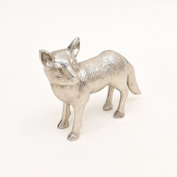 English Elm Wild Fox Cast Aluminum Sculpture Polished Nickel Finish Stylized Animal Desk Accent B346P324832
