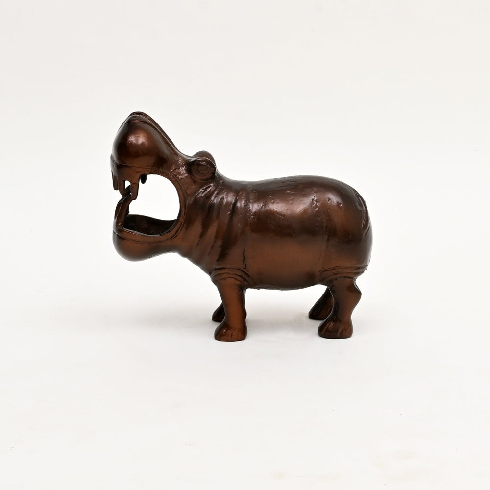 English Elm Decorative Cast Aluminum Hippo Sculpture with Antique Copper Patina for Shelf or Mantel B346P324833