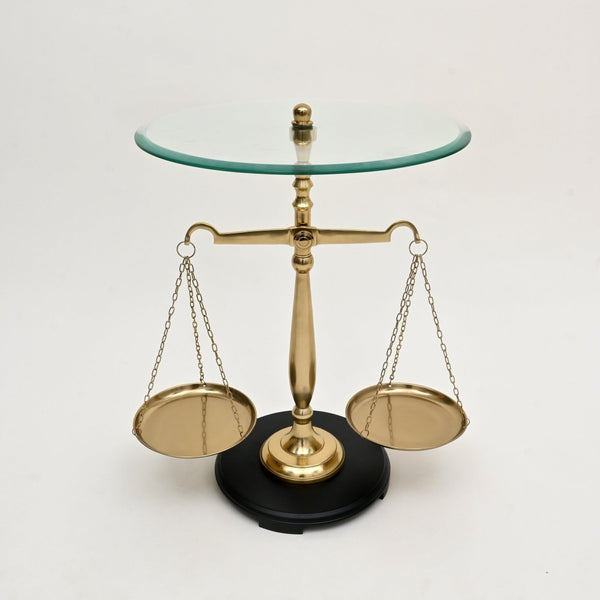 English Elm Decorative Libra Zodiac Aluminum Side Table with Tempered Glass Top for Eclectic Interiors B346P324835