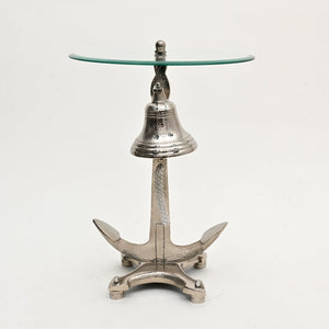 English Elm Decorative Nickel Aluminum Bell Pedestal Side Table with Tempered Glass Living Room B346P324838