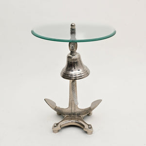 English Elm Decorative Nickel Aluminum Bell Pedestal Side Table with Tempered Glass Living Room B346P324838