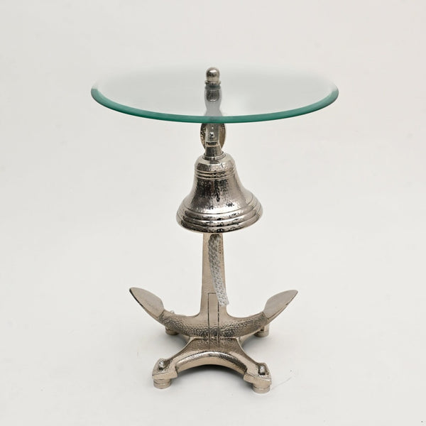 English Elm Decorative Nickel Aluminum Bell Pedestal Side Table with Tempered Glass Living Room B346P324838