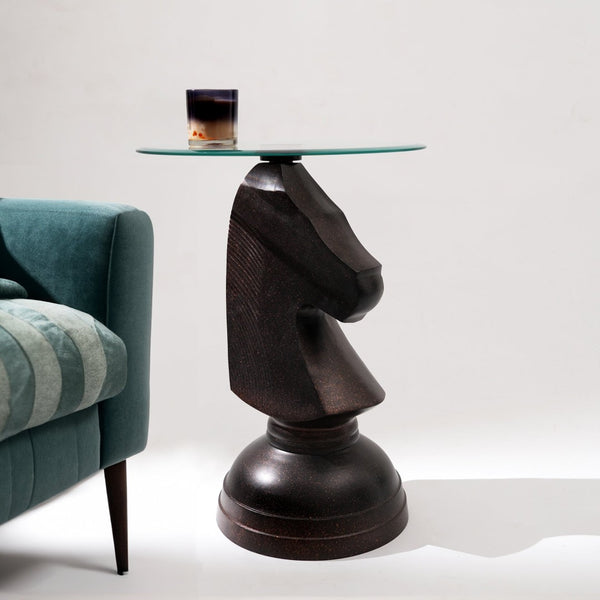 English Elm Decorative Hammered Brass Aluminum Horse Sculpture Side Table with Tempered Glass Top B346P324839