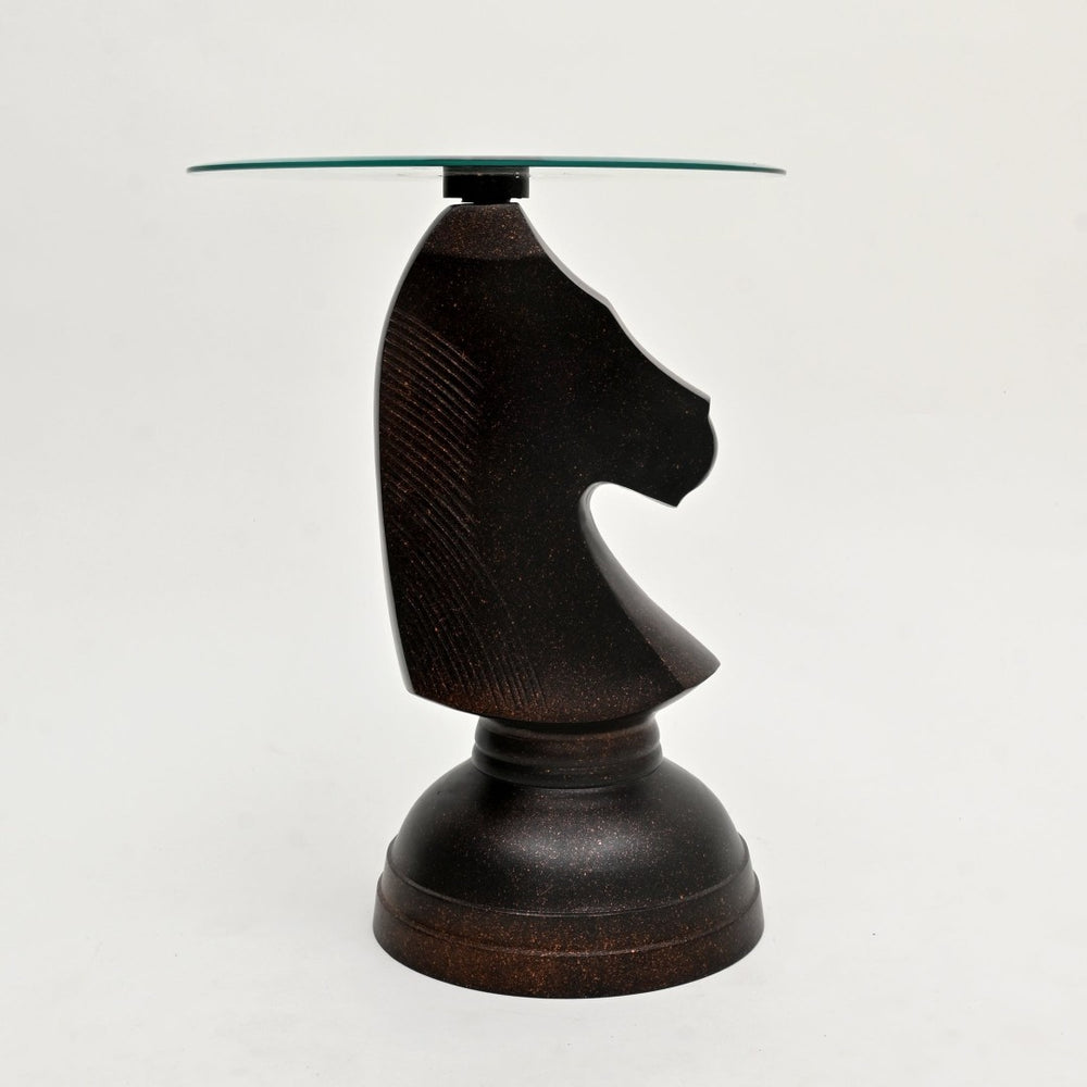 English Elm Decorative Hammered Brass Aluminum Horse Sculpture Side Table with Tempered Glass Top B346P324839