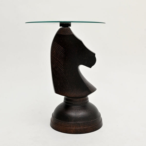 English Elm Decorative Hammered Brass Aluminum Horse Sculpture Side Table with Tempered Glass Top B346P324839