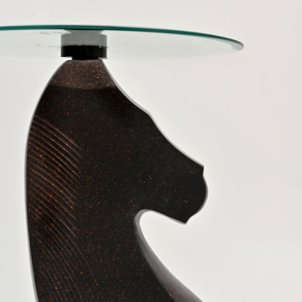 English Elm Decorative Hammered Brass Aluminum Horse Sculpture Side Table with Tempered Glass Top B346P324839