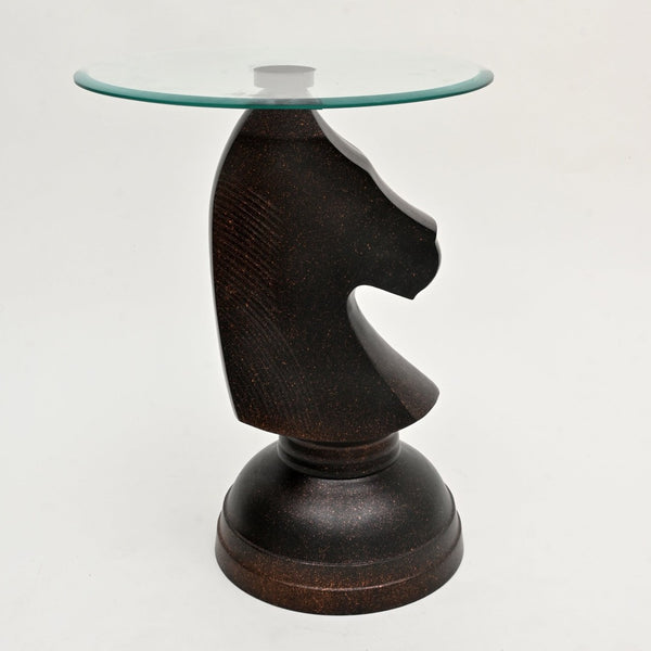 English Elm Decorative Hammered Brass Aluminum Horse Sculpture Side Table with Tempered Glass Top B346P324839