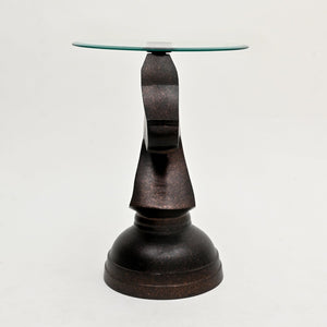 English Elm Decorative Hammered Brass Aluminum Horse Sculpture Side Table with Tempered Glass Top B346P324839