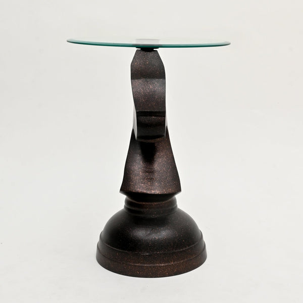 English Elm Decorative Hammered Brass Aluminum Horse Sculpture Side Table with Tempered Glass Top B346P324839
