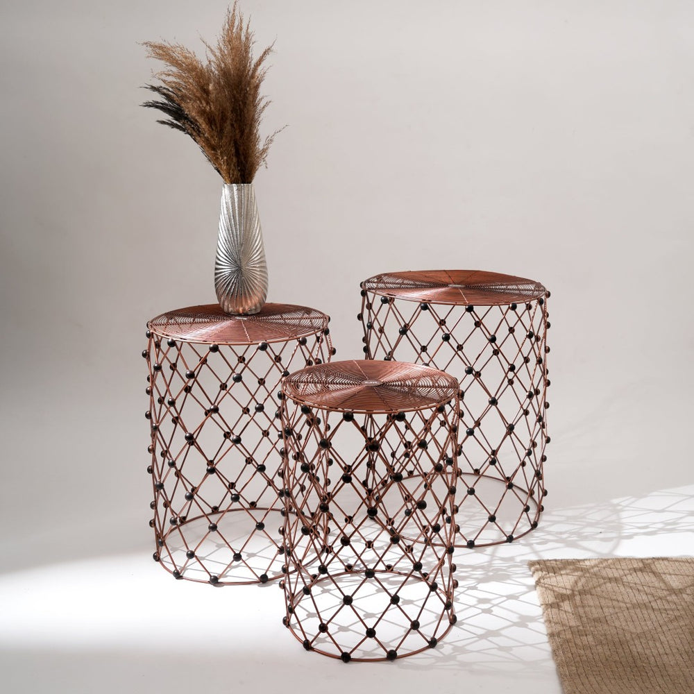 English Elm Rustic Charm Iron Wire Nesting Stool Set of Three for Entryway or Living Room B346P324840